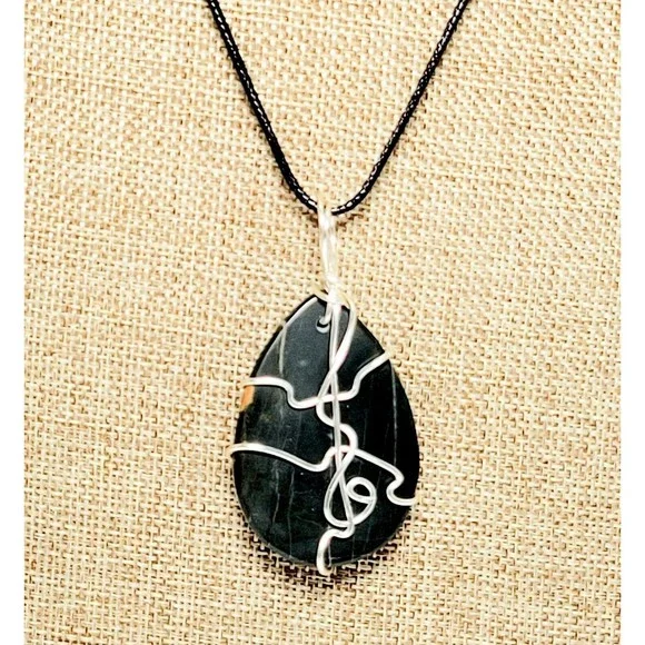 Artisan Wire Wrapped Agate Genuine Gemstone Cabochon Pendant Necklace Green New! - Picture 5 of 6